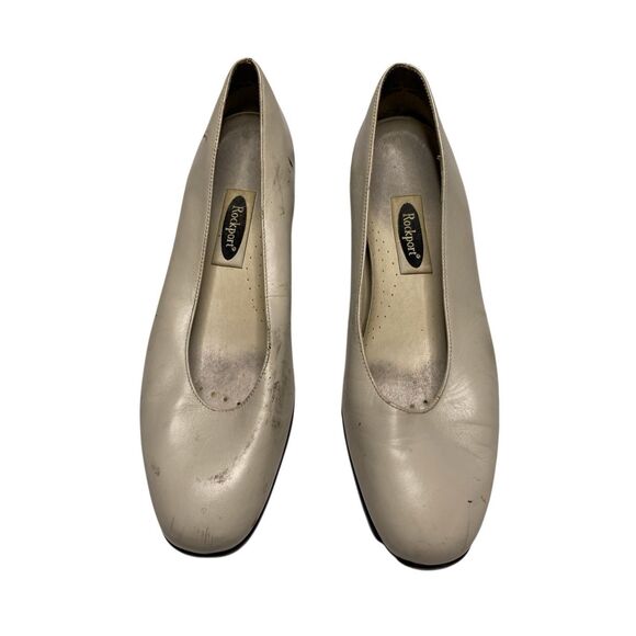 Flawed Rockport Beige Square Toe Low Heel Shoes Womens 8M Dry Rot Art Project - Picture 2 of 12